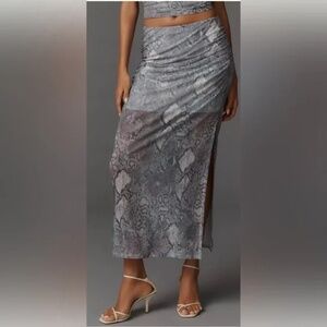 Anthropologie The Aleda Mesh Ruched Maxi Skirt by Maeve Blue Snakeskin Pattern